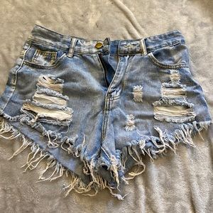 Distressed jean shorts